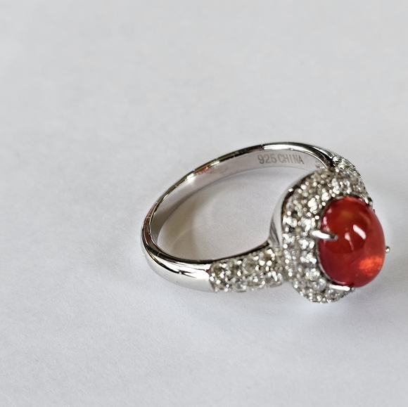 Genuine Mexican Fire Opal & White Zircon Ring in Sterling Silver Sz 8! - Picture 5 of 6